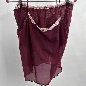 Fashion Bug Sleepware Mesh Lingerie Size Xl Whimsigoth Fairy Burgundy Vtg Y2k